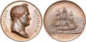 FRANCE, AE médaille, 1840, Rogat. Translation du corps de Napoléon Ier aux Invalides. D/ T. l. de l''empereur à d. R/ La Belle Poule voguant à g. tout...