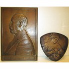 FRANCE, lot de 2 plaques de grand format en bronze: 1912, Roty, E. Lamy, secrétaire perpétuel de l''Académie française (420 x 286 mm); s.d., C. M., Ma...