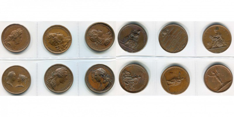 FRANCE, lot de 6 médailles en bronze (41 mm): 1675, Mauger, Prise de Limbourg pa...