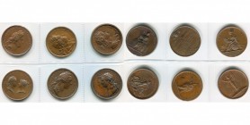 FRANCE, lot de 6 médailles en bronze (41 mm): 1675, Mauger, Prise de Limbourg par l''armée française; 1693, Mauger, Prise de Charleroi; 1718, Duvivier...
