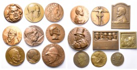 FRANCE, lot de 18 médailles, dont: 1898, Charpentier, Hommage à Emile Zola; 1919, Lay, Auguste Renoir; 1927, Grégoire, Rodin; 1928, Bouchard, Frantz J...