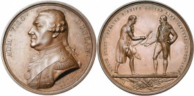 GRANDE-BRETAGNE, AE médaille, 1797, Mills/Brenet. Victoire britannique sur la flotte néerlandaise à la bataille de Camperdown. D/ T. de l''amiral Dunc...