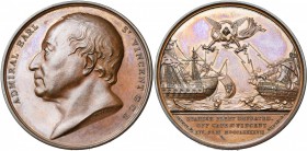 GRANDE-BRETAGNE, AE médaille, 1797, Mills/Brenet. Victoire britannique sur la flotte espagnole à la bataille du Cap Saint-Vincent. D/ T. de l''amiral ...