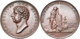 GRANDE-BRETAGNE, AE médaille, 1802, Hancock. Mort de Francis Russel, duc de Bedford. D/ T. à g. R/ Un berger éploré, s''appuyant sur une colonne brisé...