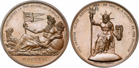 GRANDE-BRETAGNE, AE médaille, 1804, Droz/Mills. Etablissement britannique à Bombay en 1662 et victoire sur la flotte française. D/ Neptune allongé à g...