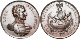 GRANDE-BRETAGNE, AE médaille, s.d. (1812), Halliday. Victoires de Wellington au Portugal et en Espagne. D/ B. à d., en uniforme. R/ ASSYE VIMIERA TALA...