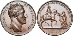 GRANDE-BRETAGNE, AE médaille, 1813, Brenet/Droz. Reddition de Pampelune au duc de Wellington. D/ T. à d. R/ La ville de Pampelune présentant ses clés ...