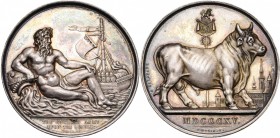 GRANDE-BRETAGNE, AR médaille, 1815, Depaulis/Lefevre. L''armée anglaise sur l''Escaut. D/ L''Escaut allongé à d., devant une galère anglaise. R/ Taure...