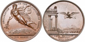 GRANDE-BRETAGNE, AE médaille, 1815, Depaulis/Brenet. Retour de Napoléon - Déclaration du Congrès de Vienne. D/ Mercure volant à g. au-dessus de l''Eur...