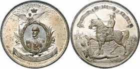 GRANDE-BRETAGNE, Etain médaille, 1815, Halliday. Victoires de Wellington et Blücher. D/ Médaillon au portrait de Wellington, tenu par un ange sous une...