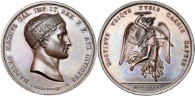 ITALIE, AE médaille, 1809, Manfredini. Bataille de Wagram. D/ T. de Napoléon à d., coiffé de la couronne de fer. R/ HOSTIBVS VBIQVE FVSIS CAESIS CAPTI...