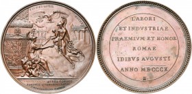 ITALIE, AE médaille, 1811, Mercandetti. Naissance du roi de Rome. D/ Minerve assise à d. au pied de la colonne Trajane, recevant l''enfant que lui pré...