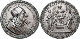 ITALIE, ETATS PONTIFICAUX, AE médaille, 1644 (an 21), G. Morone Mola. Urbain VIII - Restitution du duché de Castro à Edouard Farnèse. D/ B. à d., coif...