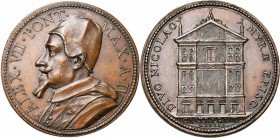 ITALIE, ETATS PONTIFICAUX, AE médaille, 1659 (an 4), G. Morone Mola. Alexandre VII - Construction de l''église Saint-Nicolas à Castel Gandolfo. D/ B. ...
