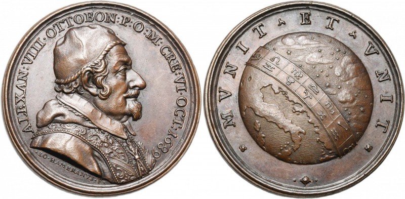 ITALIE, ETATS PONTIFICAUX, AE médaille, 1689, G. Hamerani. Election d''Alexandre...