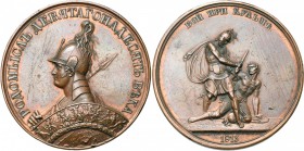 RUSSIE, AE médaille, 1813 (1836), Klepikov. Bataille de Kulm. D/ B. casqué d''Alexandre Ier à g., ten. une lance et un bouclier. R/ Un guerrier antiqu...