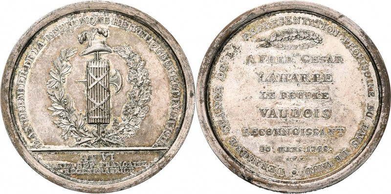 SUISSE, VAUD, AE argenté médaille, 1798. Création de la République helvétique - ...