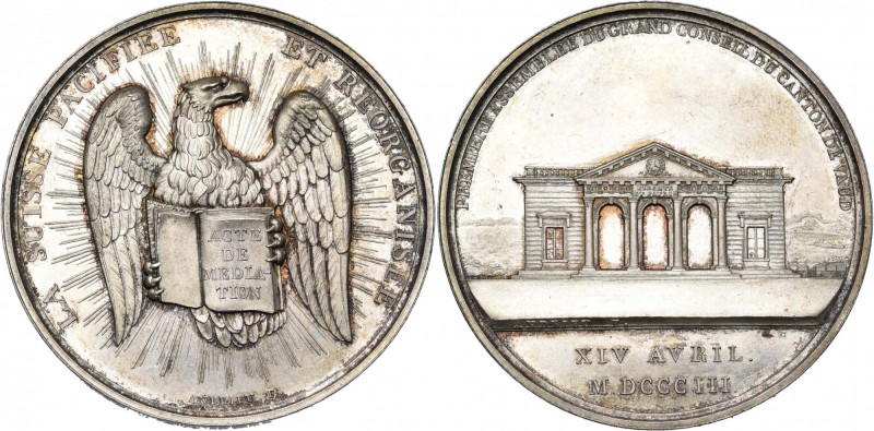 SUISSE, AR médaille, 1803, Andrieu. Première assemblée du grand conseil du canto...