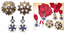 BELGIQUE, ensemble complet de l''Ordre de la Couronne: grand-croix (bijou et plaque, avec écharpe), plaque de grand officier, croix de commandeur (ave...