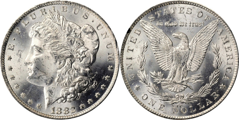 1882-CC GSA Morgan Silver Dollar. Mint State (Uncertified).
The original box an...