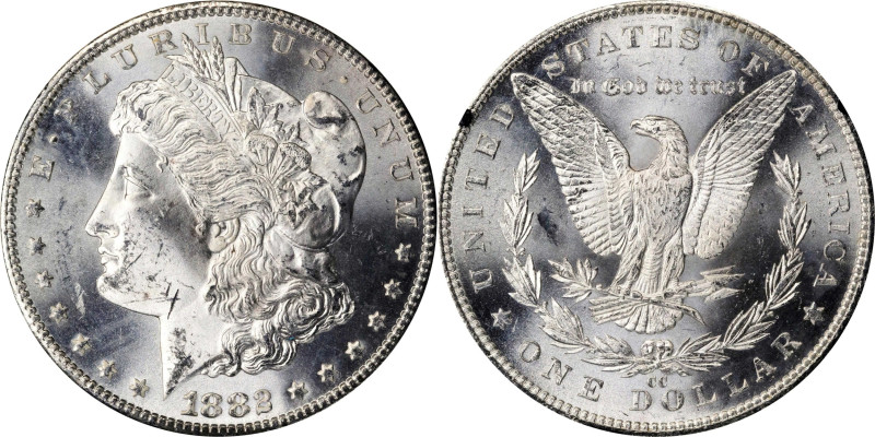 1882-CC GSA Morgan Silver Dollar. Mint State (Uncertified).
The original box an...