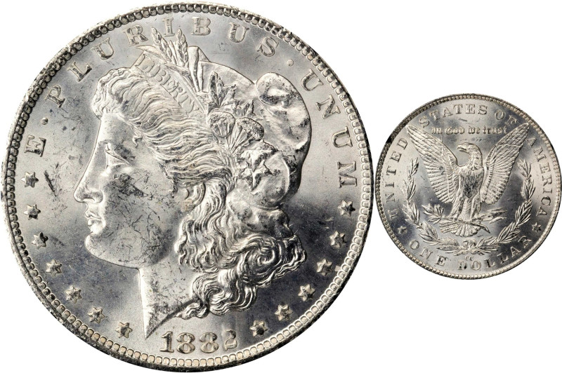 1882-CC GSA Morgan Silver Dollar. Mint State (Uncertified).
The original box an...