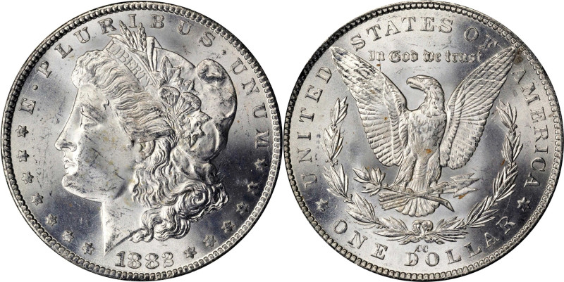 1882-CC GSA Morgan Silver Dollar. Mint State (Uncertified).
The original box an...