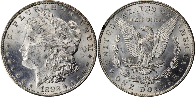 1883-CC GSA Morgan Silver Dollar. Mint State (Uncertified).
The original box an...