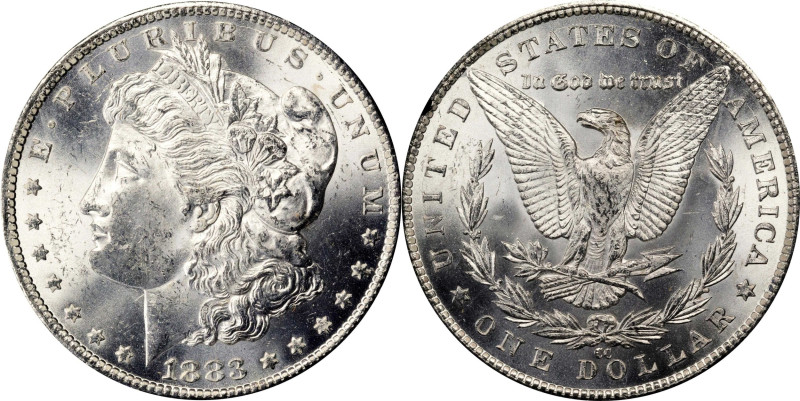 1883-CC GSA Morgan Silver Dollar. Mint State (Uncertified).
The original box an...