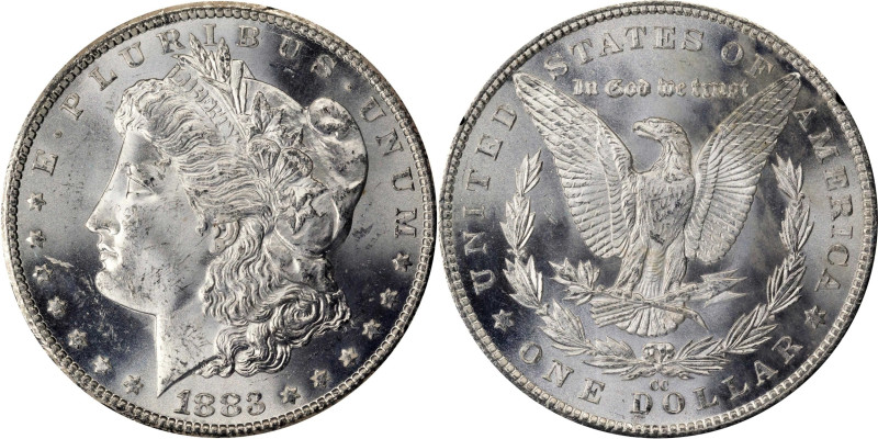 1883-CC GSA Morgan Silver Dollar. Mint State (Uncertified).
The original box an...