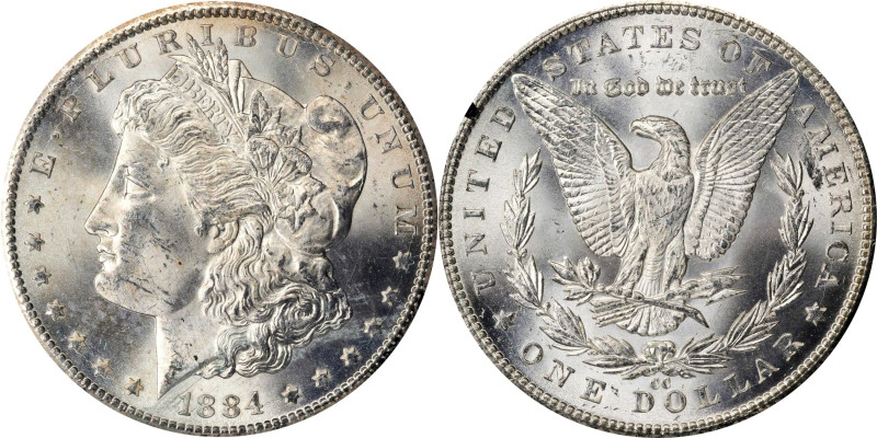 1884-CC GSA Morgan Silver Dollar. Mint State (Uncertified).
The original box an...