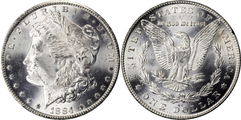 1884-CC GSA Morgan Silver Dollar. Mint State (Uncertified).
The original box an...