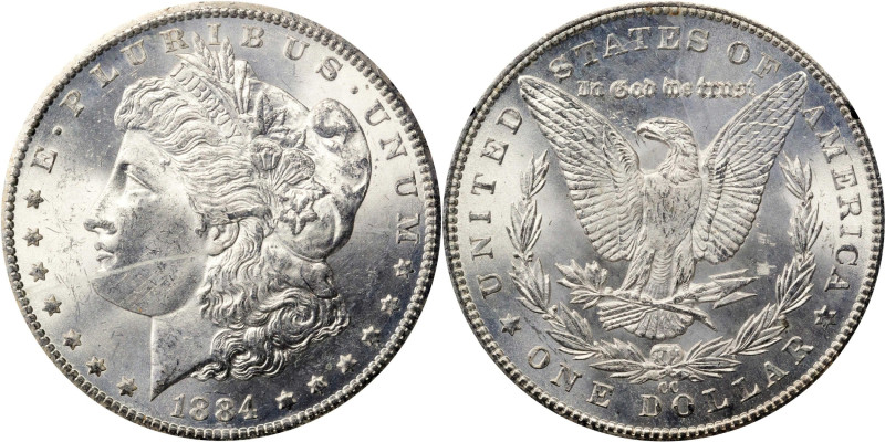 1884-CC GSA Morgan Silver Dollar. Mint State (Uncertified).
The original box an...