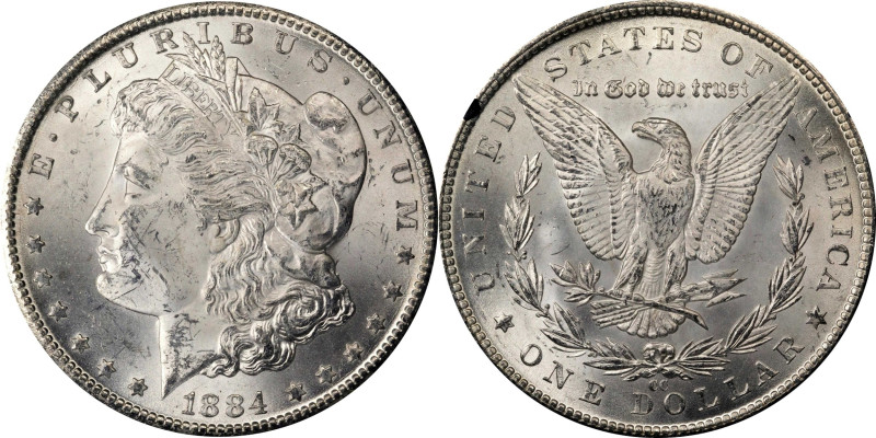 1884-CC GSA Morgan Silver Dollar. Mint State (Uncertified).
The original box an...