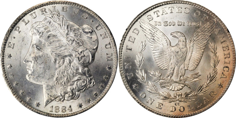 1884-CC GSA Morgan Silver Dollar. Mint State (Uncertified).
The original box an...