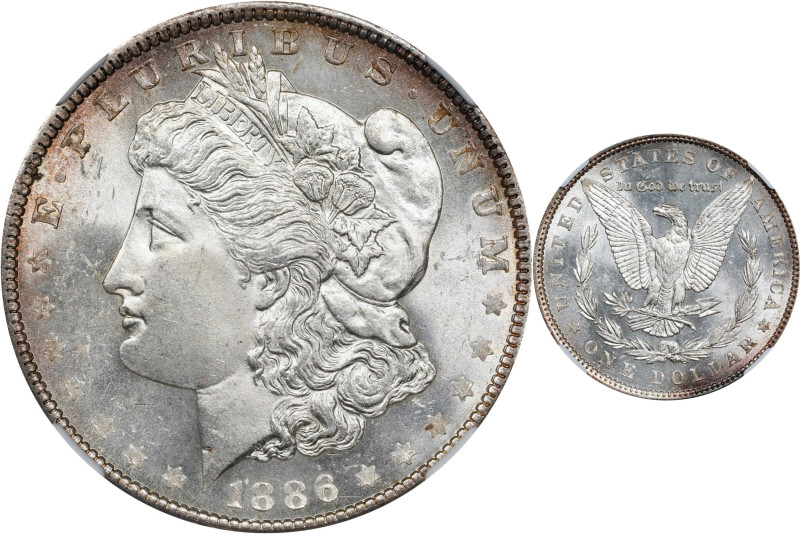 1886 Morgan Silver Dollar. MS-65 (NGC).
PCGS# 7166. NGC ID: 254V.