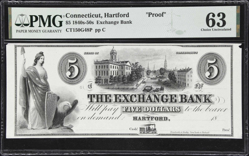 Hartford, Connecticut. Exchange Bank. 18xx $5. PMG Choice Uncirculated 63. Proof...