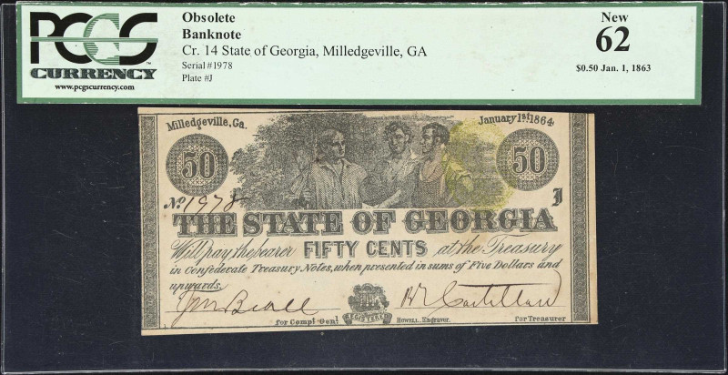 Lot of (2) Milledgeville, Georgia. State of Georgia. 1863-64 50 Cents & $50. PMG...