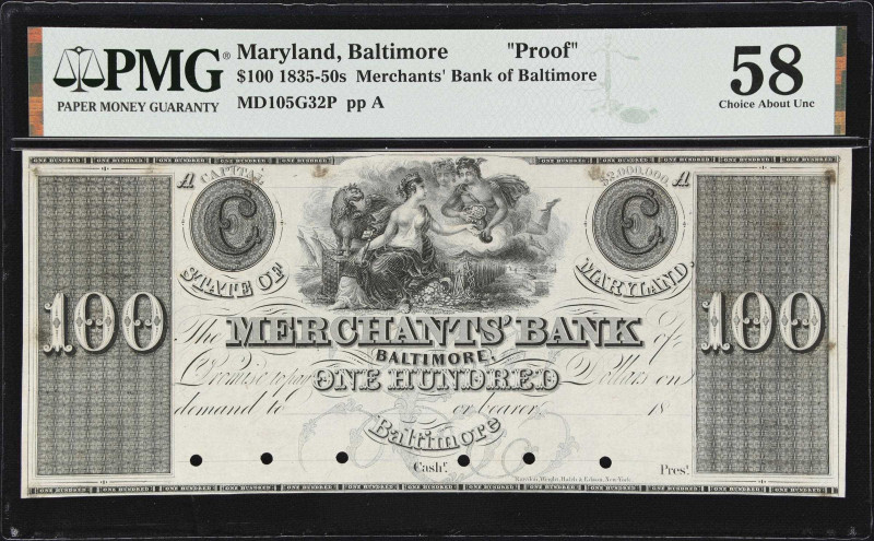 Baltimore, Maryland. Merchants' Bank of Baltimore. 18xx $100. PMG Choice About U...