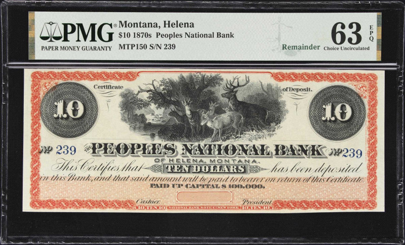 Helena, Montana. Peoples National Bank. ND (1870s) $10. PMG Choice Uncirculated ...