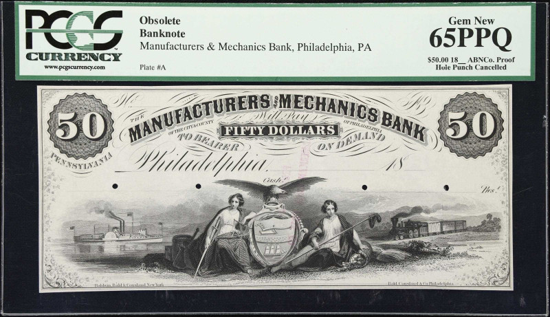 Philadelphia, Pennsylvania. Manufacturers & Mechanics Bank. 18xx 50 Dollars. PCG...