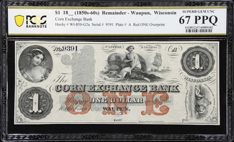 Waupun, Wisconsin. Corn Exchange Bank. 18xx $1. PCGS Banknote Superb Gem Uncircu...