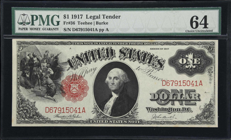 Fr. 36. 1917 $1 Legal Tender Note. PMG Choice Uncirculated 64.
Decent margins a...