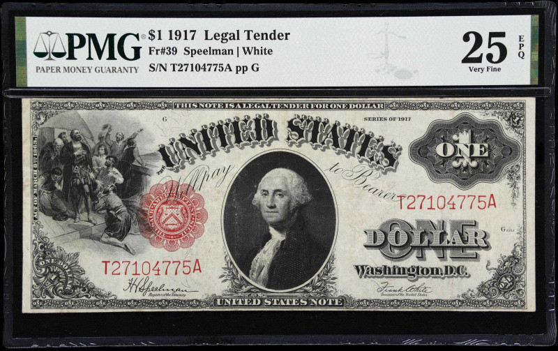 Fr. 39. 1917 $1 Legal Tender Note. PMG Very Fine 25 EPQ.
Deep inking is seen on...