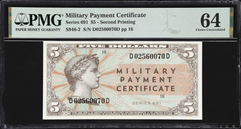 Military Payment Certificate. Series 691. $5. PMG Choice Uncirculated 64. Second...