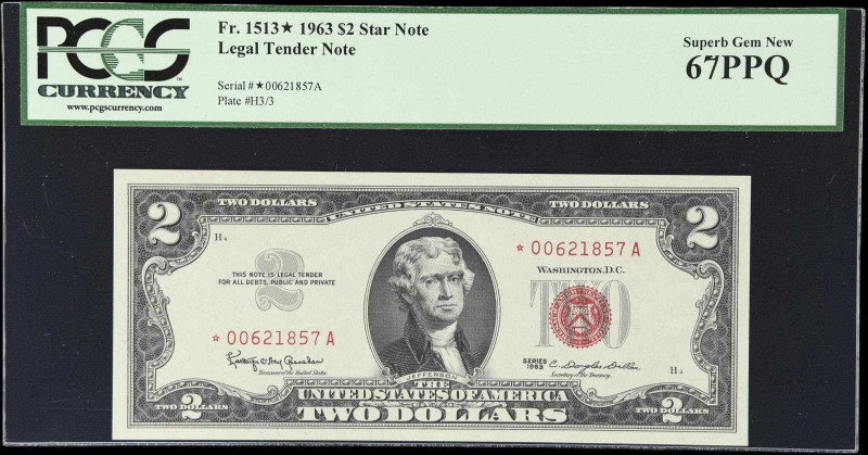 Fr. 1513*. 1963 $2 Legal Tender Star Note. PCGS Currency Superb Gem New 67 PPQ....