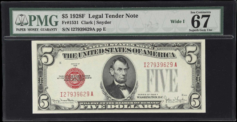 Fr. 1531. 1928F $5 Legal Tender Note. PMG Superb Gem Uncirculated 67 EPQ.
Back ...