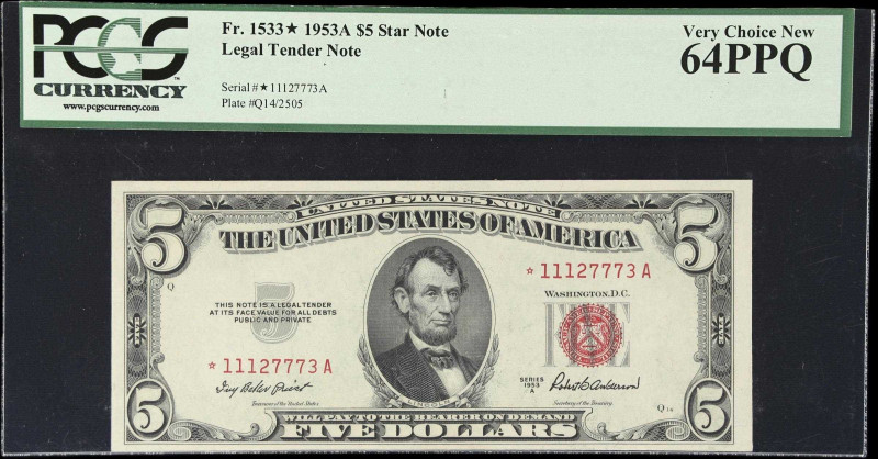 Fr. 1533*. 1953A $5 Legal Tender Star Note. PCGS Currency Very Choice New 64 PPQ...