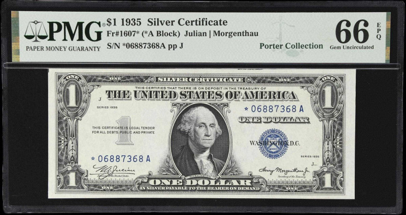 Fr. 1607*. 1935 $1 Silver Certificate Star Note. PMG Gem Uncirculated 66 EPQ.
T...