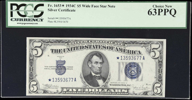 Fr. 1653*. 1934C $5 Silver Certificate Star Note. PCGS Currency Choice New 63 PP...